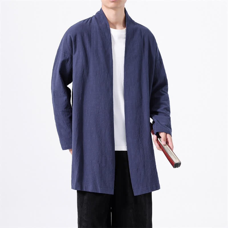 Buddha Stones Kimono minimaliste printanier en coton uni pour homme - image 22