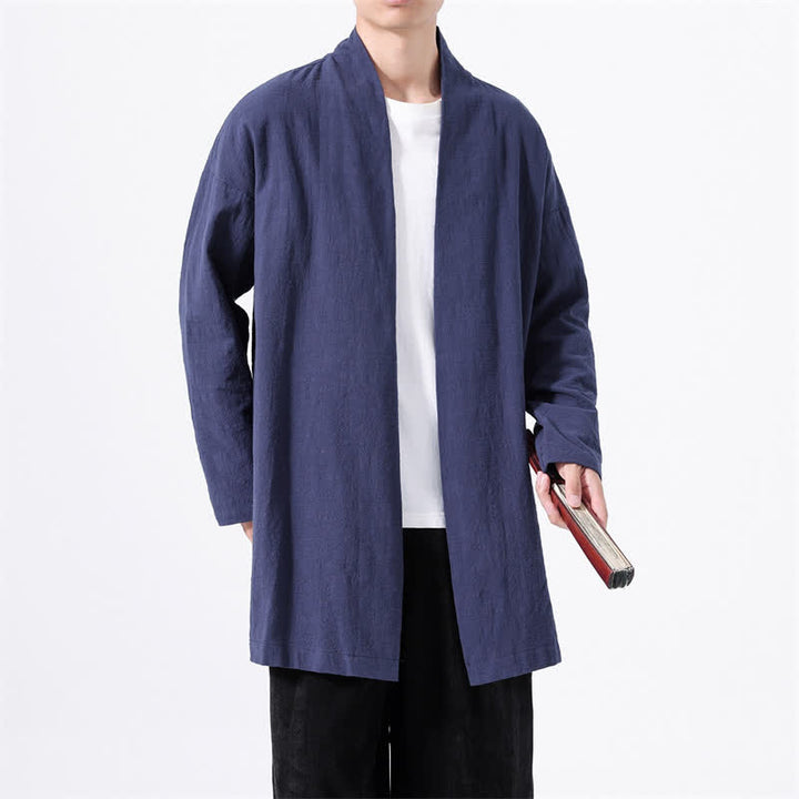 Buddha Stones Kimono minimaliste printanier en coton uni pour homme - image 22