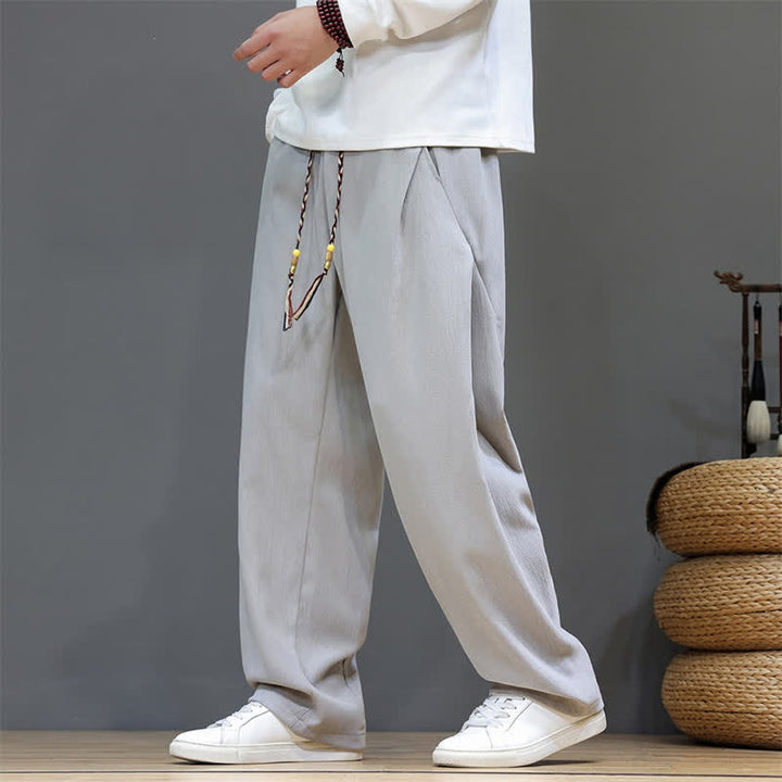 Buddha Stones Pantalon long uni décontracté automne-hiver à cordon de serrage, coupe droite, avec poches - Gris clair - US/UK/AU46，EU56 (5XL) - image 18