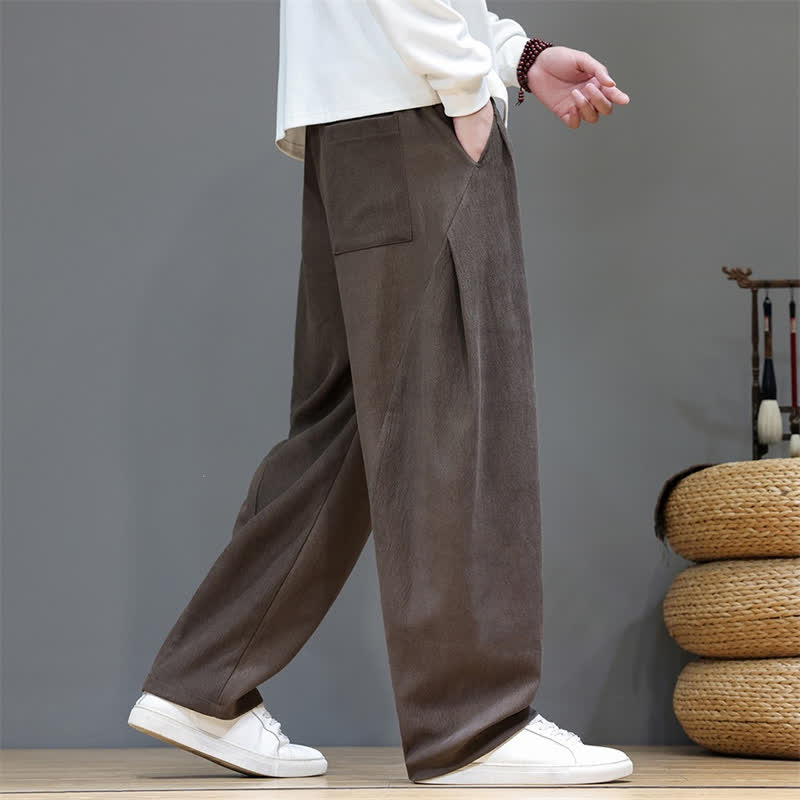 Buddha Stones Pantalon long uni décontracté automne-hiver à cordon de serrage, coupe droite, avec poches - image 4