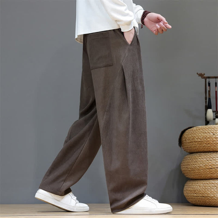 Buddha Stones Pantalon long uni décontracté automne-hiver à cordon de serrage, coupe droite, avec poches - image 4