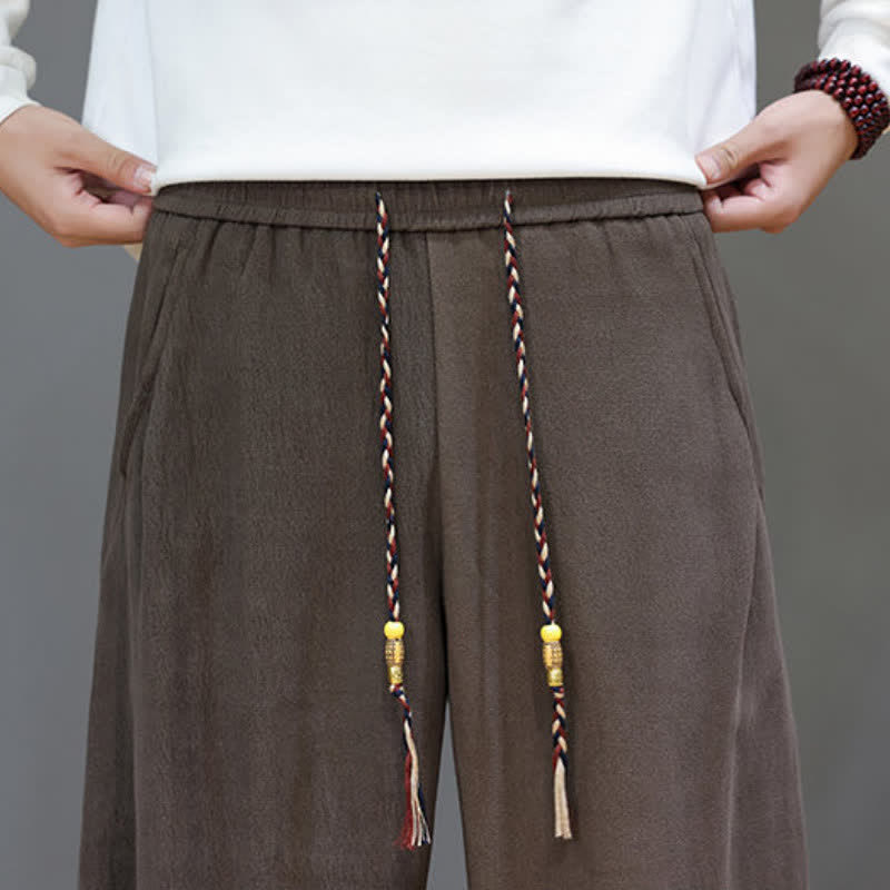 Buddha Stones Pantalon long uni décontracté automne-hiver à cordon de serrage, coupe droite, avec poches - image 8