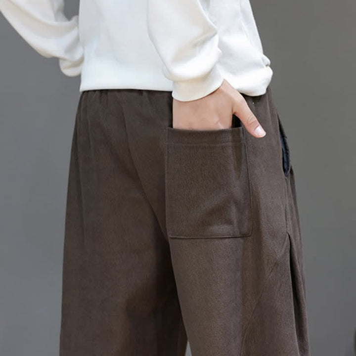 Buddha Stones Pantalon long uni décontracté automne-hiver à cordon de serrage, coupe droite, avec poches - image 10