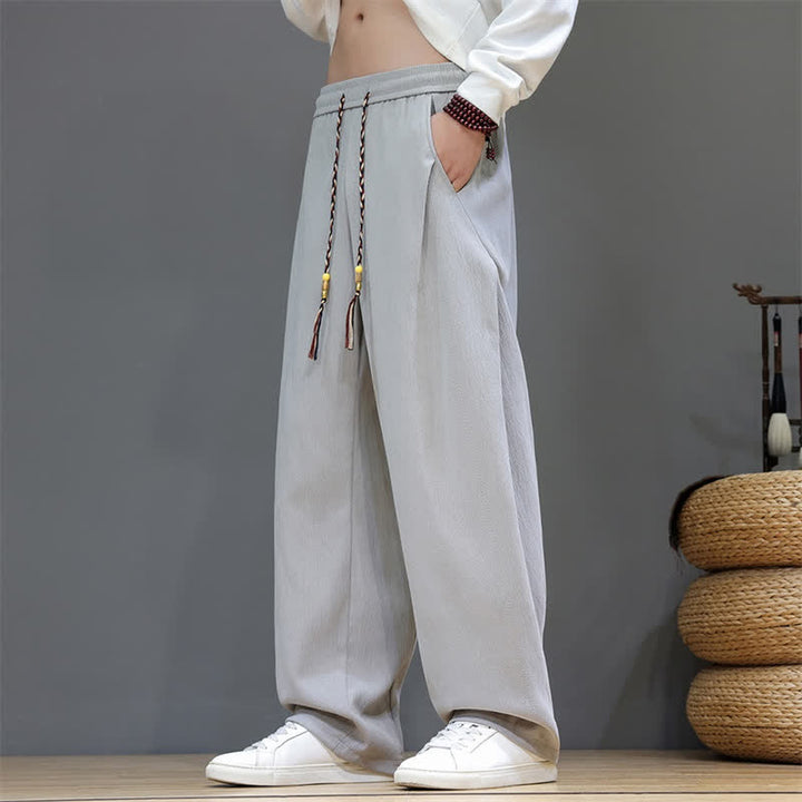 Buddha Stones Pantalon long uni décontracté automne-hiver à cordon de serrage, coupe droite, avec poches - image 21