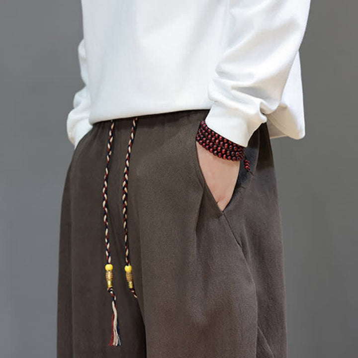 Buddha Stones Pantalon long uni décontracté automne-hiver à cordon de serrage, coupe droite, avec poches - image 9