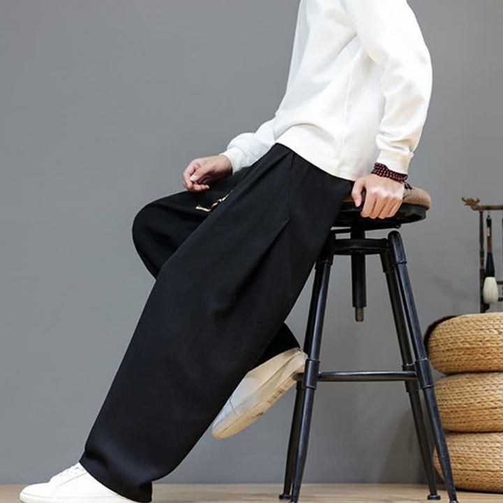 Buddha Stones Pantalon long uni décontracté automne-hiver à cordon de serrage, coupe droite, avec poches - image 17