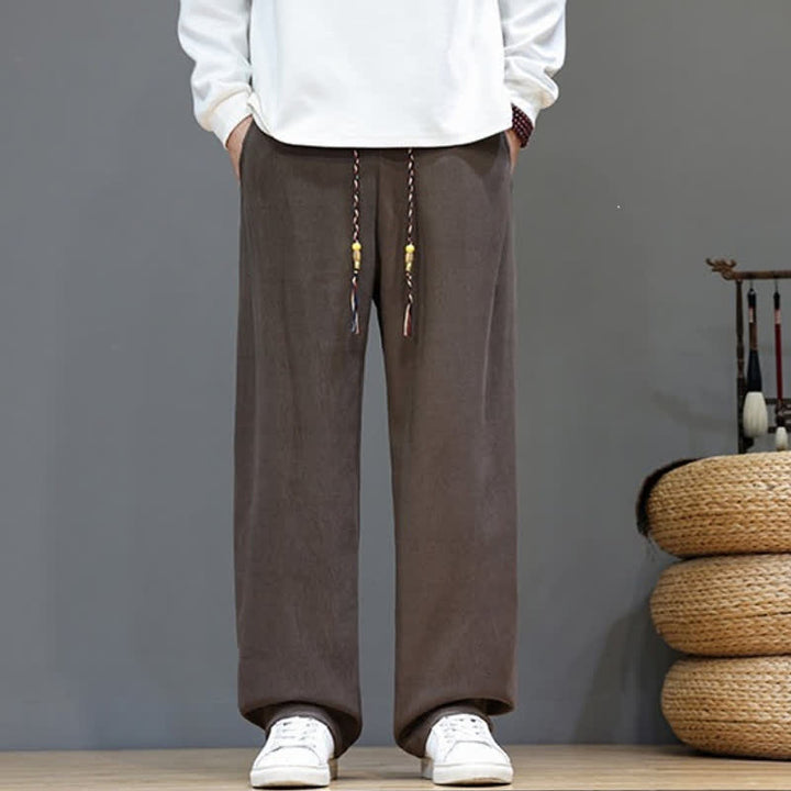 Buddha Stones Pantalon long uni décontracté automne-hiver à cordon de serrage, coupe droite, avec poches - image 3