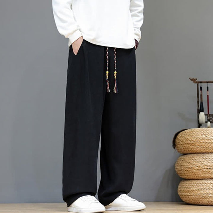 Buddha Stones Pantalon long uni décontracté automne-hiver à cordon de serrage, coupe droite, avec poches - image 14