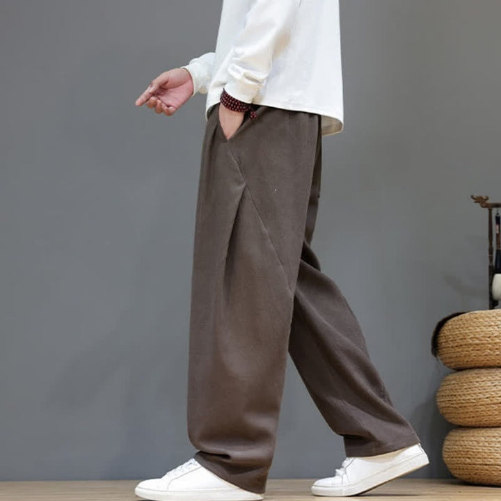 Buddha Stones Pantalon long uni décontracté automne-hiver à cordon de serrage, coupe droite, avec poches - image 6