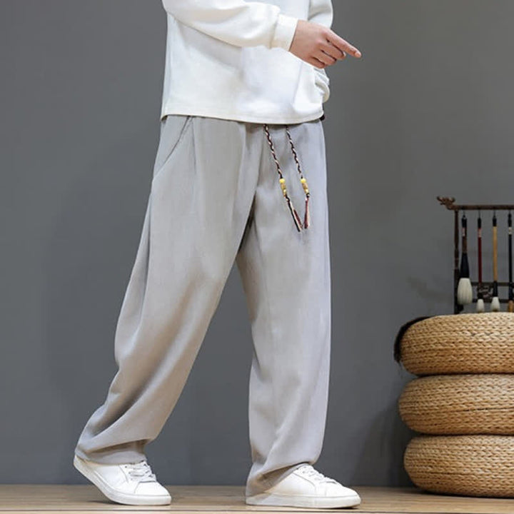 Buddha Stones Pantalon long uni décontracté automne-hiver à cordon de serrage, coupe droite, avec poches - image 20