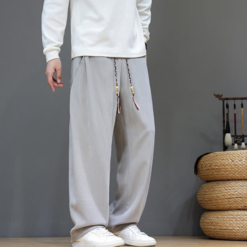 Buddha Stones Pantalon long uni décontracté automne-hiver à cordon de serrage, coupe droite, avec poches - image 19