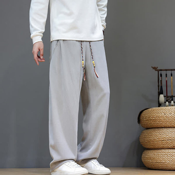 Buddha Stones Pantalon long uni décontracté automne-hiver à cordon de serrage, coupe droite, avec poches - image 19