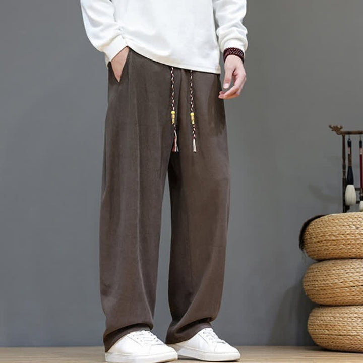 Buddha Stones Pantalon long uni décontracté automne-hiver à cordon de serrage, coupe droite, avec poches - image 5
