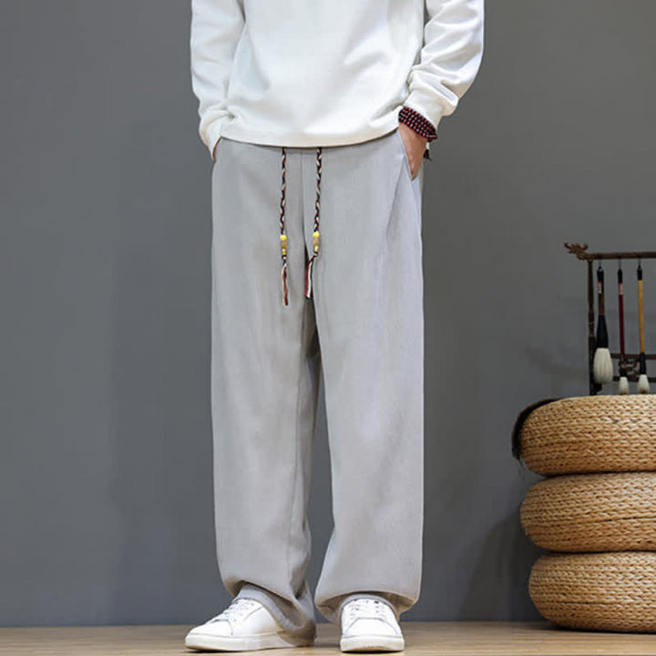 Buddha Stones Pantalon long uni décontracté automne-hiver à cordon de serrage, coupe droite, avec poches - image 23