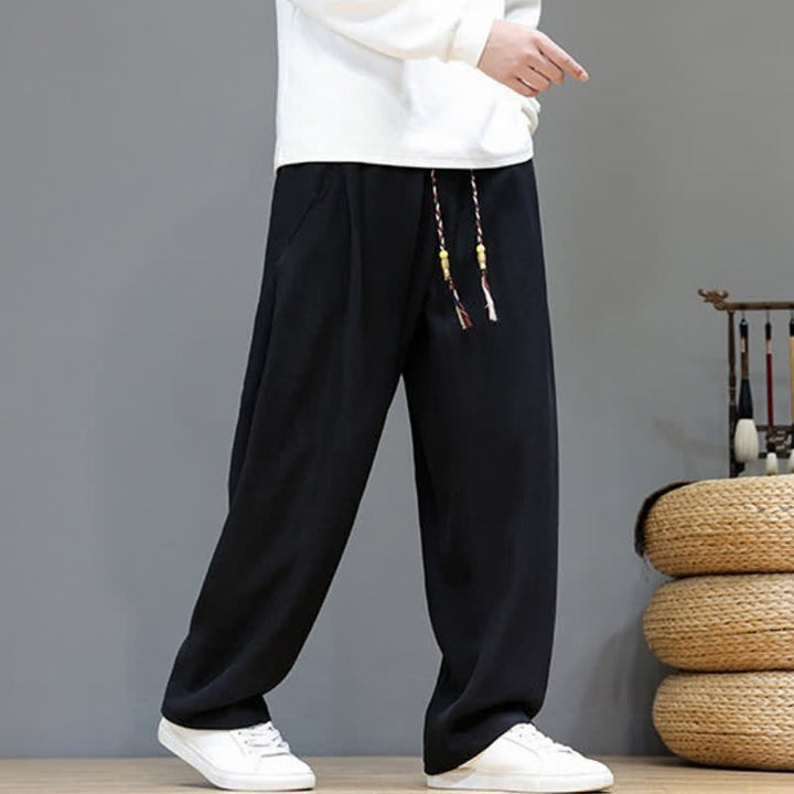Buddha Stones Pantalon long uni décontracté automne-hiver à cordon de serrage, coupe droite, avec poches - image 13