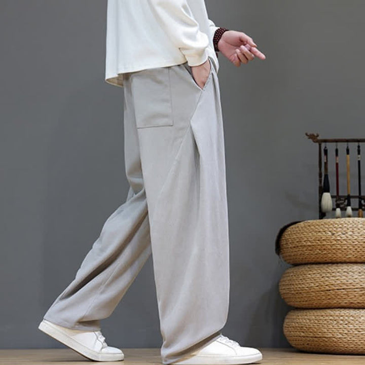 Buddha Stones Pantalon long uni décontracté automne-hiver à cordon de serrage, coupe droite, avec poches - image 25