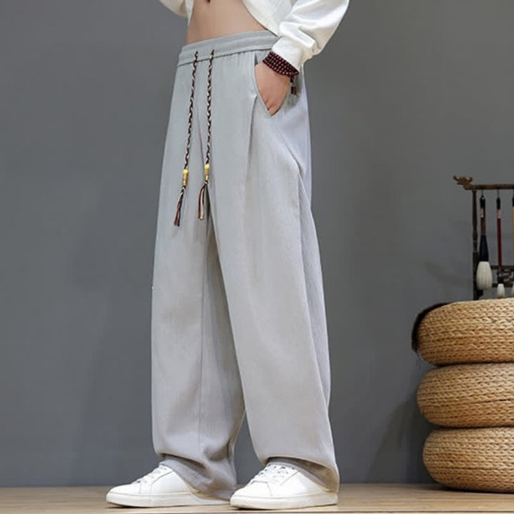 Buddha Stones Pantalon long uni décontracté automne-hiver à cordon de serrage, coupe droite, avec poches - image 24