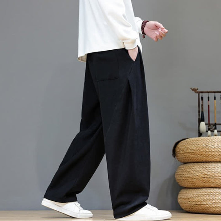 Buddha Stones Pantalon long uni décontracté automne-hiver à cordon de serrage, coupe droite, avec poches - image 15