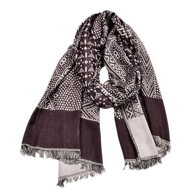 Écharpe réversible et confortable pour homme, motif géométrique cachemire à pompons, style automne-hiver, Buddha Stones - Bordeaux - Environ 25,6 po × 77,0 po / 65 × 195 cm - image 12