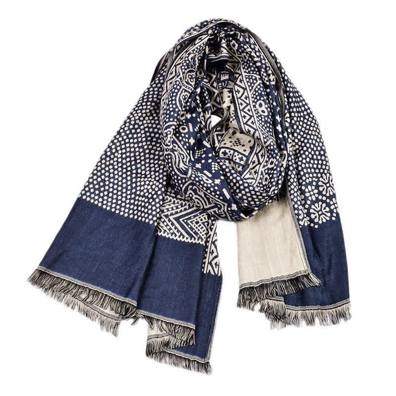 Écharpe réversible et confortable pour homme, motif géométrique cachemire à pompons, style automne-hiver, Buddha Stones - image 1