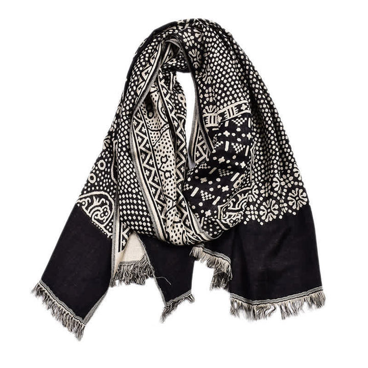 Écharpe réversible et confortable pour homme, motif géométrique cachemire à pompons, style automne-hiver, Buddha Stones - Noir - Environ 25,6 po × 77,0 po / 65 × 195 cm - image 8