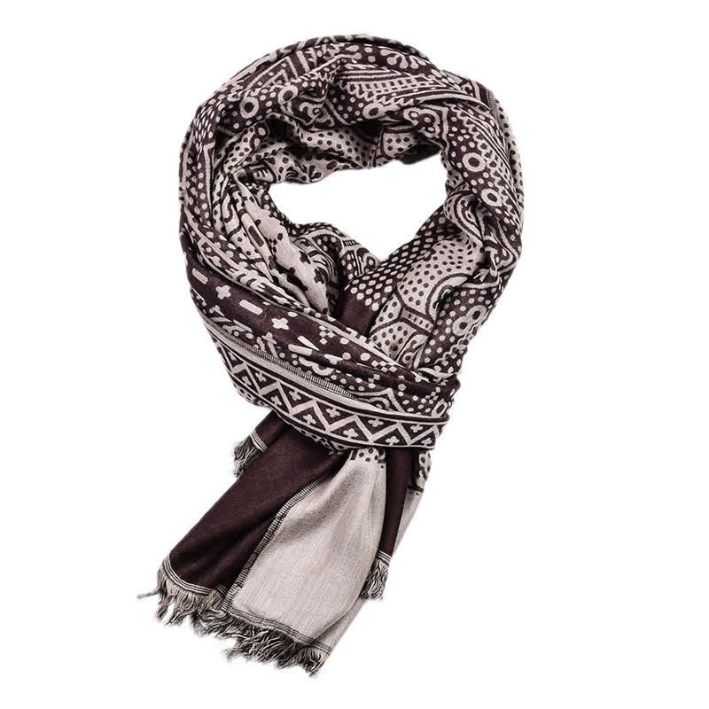 Écharpe réversible et confortable pour homme, motif géométrique cachemire à pompons, style automne-hiver, Buddha Stones - image 13