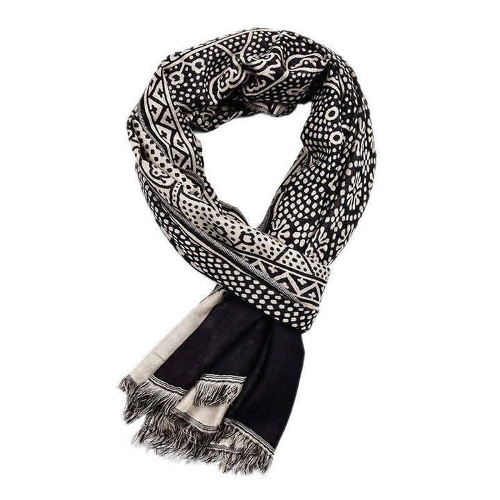 Écharpe réversible et confortable pour homme, motif géométrique cachemire à pompons, style automne-hiver, Buddha Stones - image 10