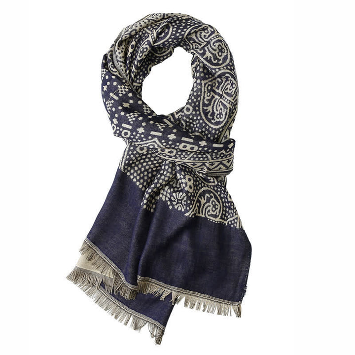 Écharpe réversible et confortable pour homme, motif géométrique cachemire à pompons, style automne-hiver, Buddha Stones - image 11