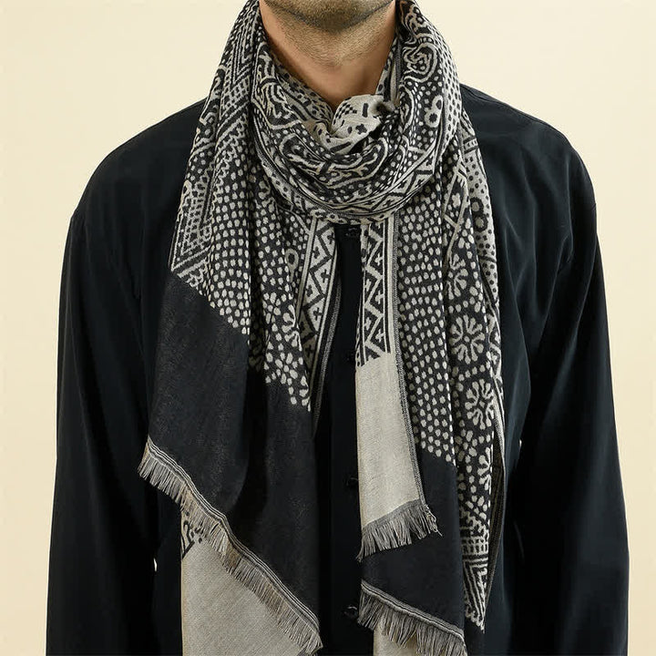 Écharpe réversible et confortable pour homme, motif géométrique cachemire à pompons, style automne-hiver, Buddha Stones - image 9
