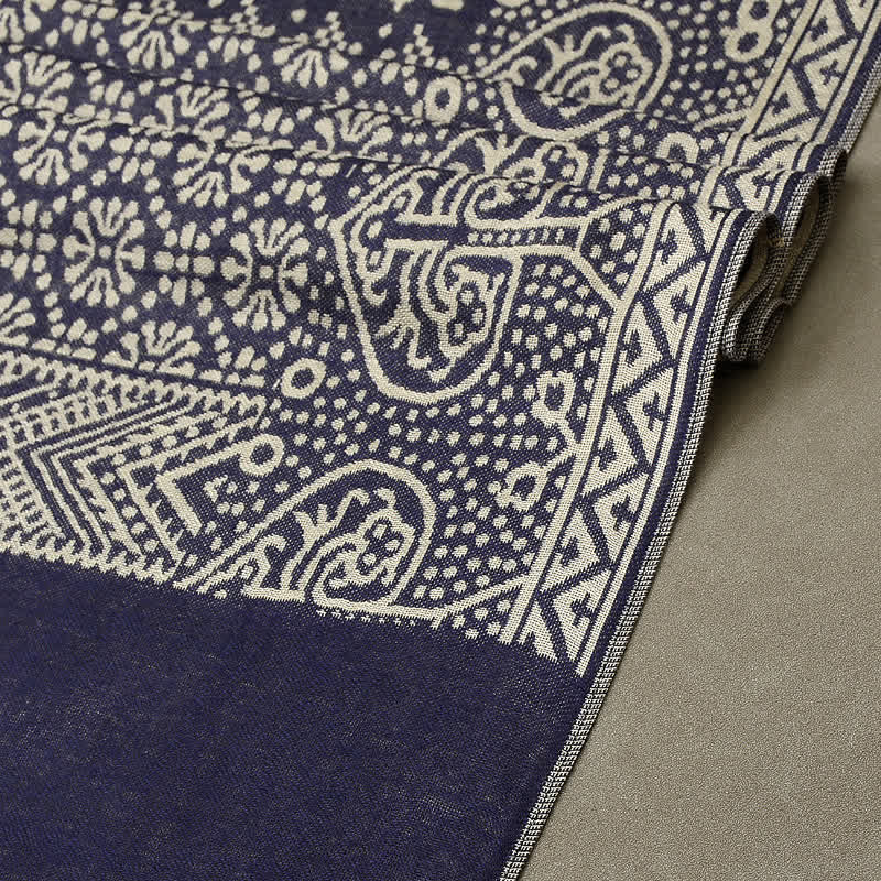 Écharpe réversible et confortable pour homme, motif géométrique cachemire à pompons, style automne-hiver, Buddha Stones - image 3