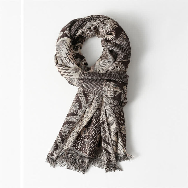 Écharpe réversible automne-hiver à motif cachemire géométrique et pompons Buddha Stones pour homme - Sienne, environ 65 × 180 cm - image 5
