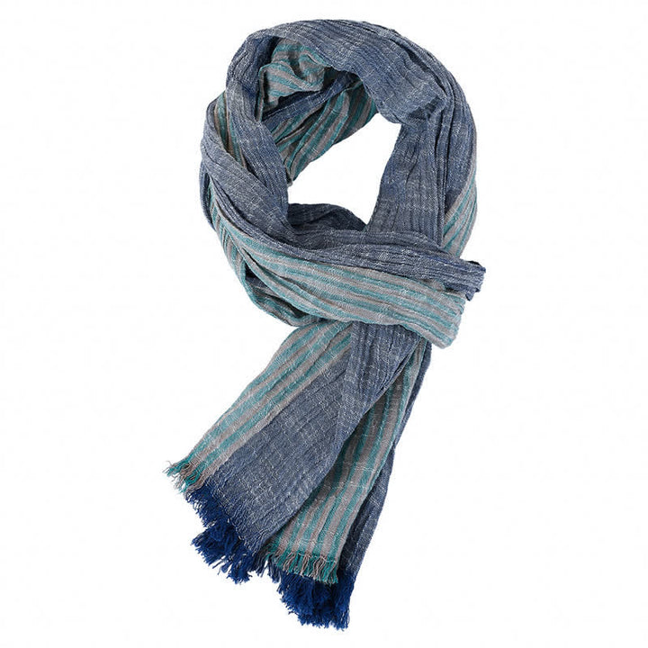 Écharpe de voyage pour homme à rayures, color block et pompons, Buddha Stones pour le printemps et l'automne. - Bleu acier vert - Environ 27,6 po × 70,9 po / 70 × 180 cm - image 26