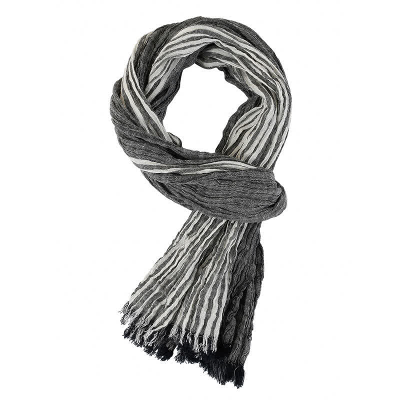 Écharpe de voyage pour homme à rayures, color block et pompons, Buddha Stones pour le printemps et l'automne. - Gris foncé - Environ 27,6 po × 70,9 po / 70 × 180 cm - image 10