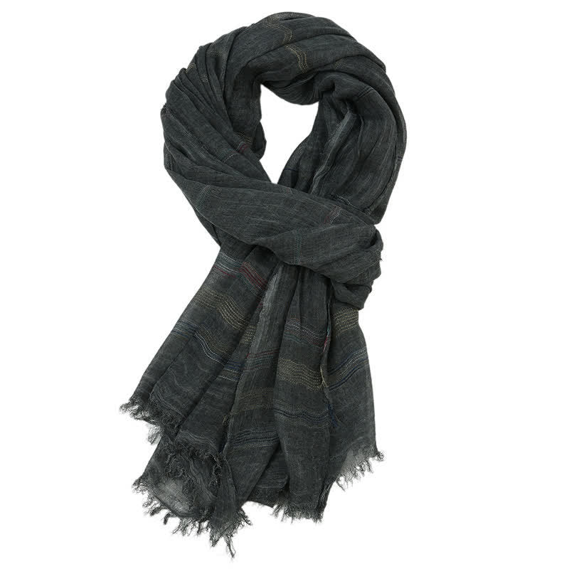 Écharpe pour homme à fines rayures et franges effilochées, motif Buddha Stones, printemps/automne, tons terreux - Noir - Environ 35,4 po × 74,8 po / 90 × 190 cm - image 3