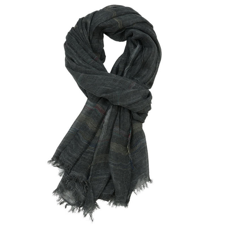 Écharpe pour homme à fines rayures et franges effilochées, motif Buddha Stones, printemps/automne, tons terreux - Noir - Environ 35,4 po × 74,8 po / 90 × 190 cm - image 3