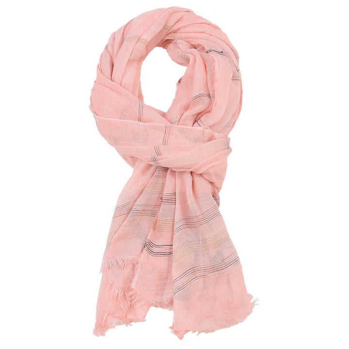 Écharpe pour homme à fines rayures et franges effilochées, motif Buddha Stones, printemps/automne, tons terreux - Rose clair - Environ 35,4 po × 74,8 po / 90 × 190 cm - image 6