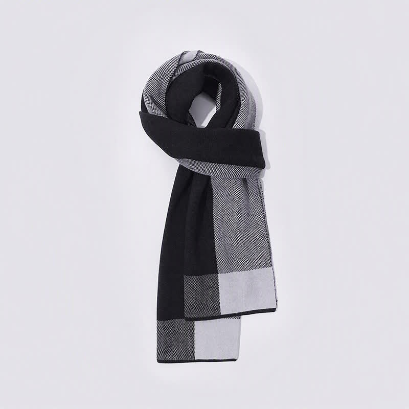Écharpe homme confortable en maille géométrique à blocs de couleurs, motif Buddha Stones, automne-hiver - Noir - Environ 180 cm x 30 cm - image 12