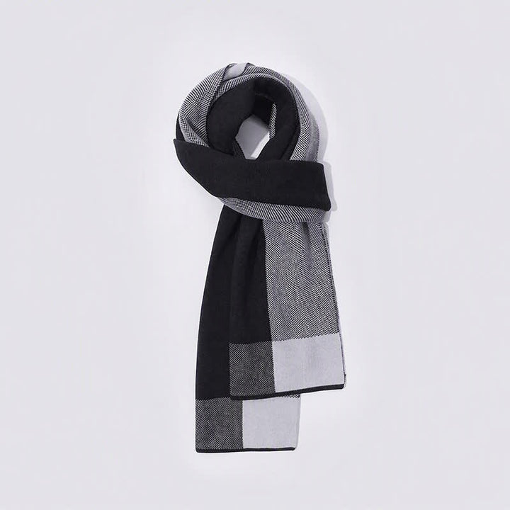 Écharpe homme confortable en maille géométrique à blocs de couleurs, motif Buddha Stones, automne-hiver - Noir - Environ 180 cm x 30 cm - image 12