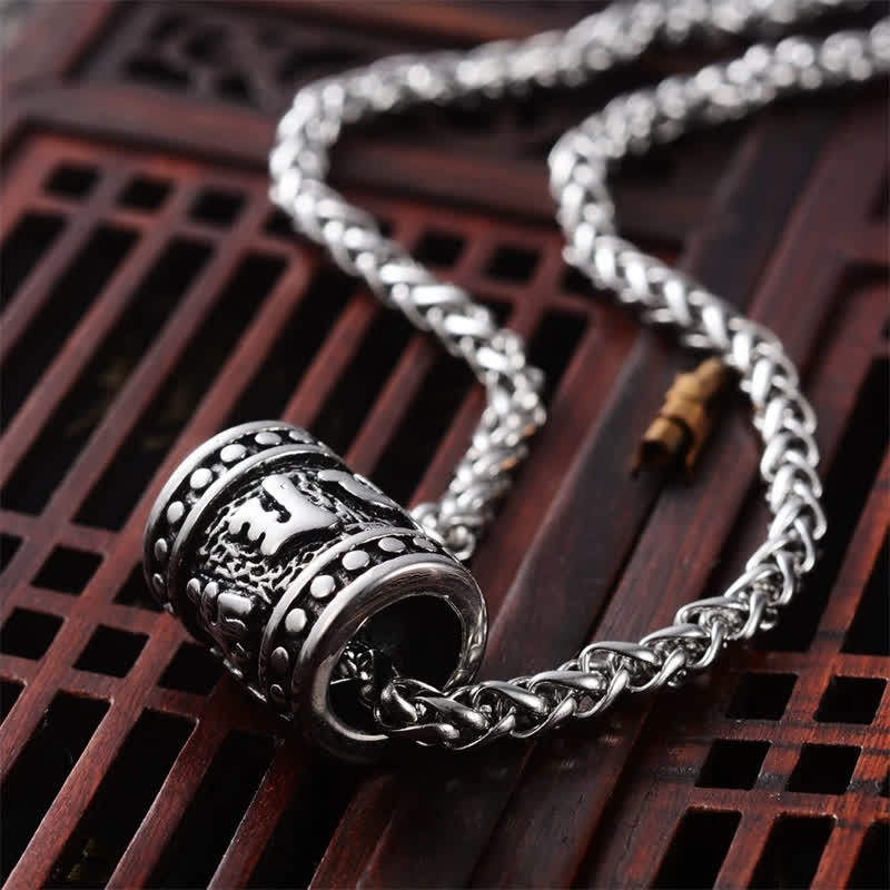 Buddha Stones Collier cylindrique en acier titane sculpté en relief Om Mani Padme Hum, symbole de protection et de sagesse - image 1
