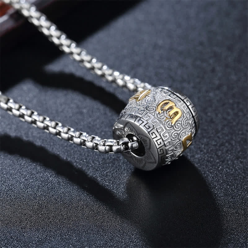 Buddha Stones Collier cylindrique rotatif en acier titane gravé Om Mani Padme Hum pour la protection - image 0