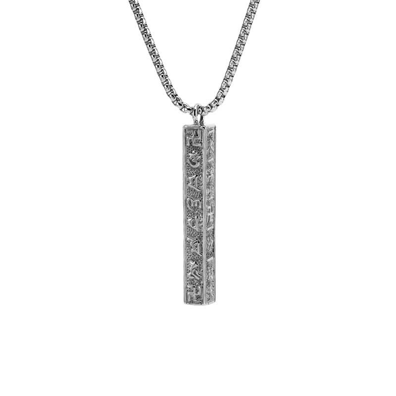 Buddha Stones Collier cylindrique de paix Om Mani Padme Hum en acier titane - Argent vintage - image 5