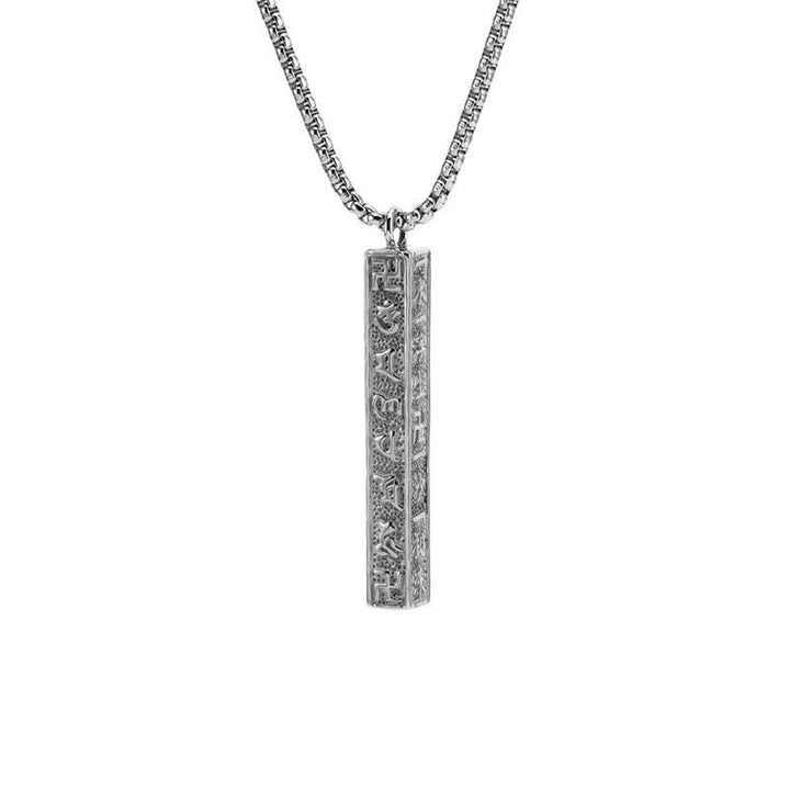Buddha Stones Collier cylindrique de paix Om Mani Padme Hum en acier titane - Argent vintage - image 5