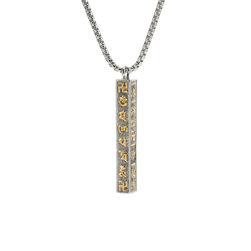 Buddha Stones Collier cylindrique de paix Om Mani Padme Hum en acier titane - Doré - image 1