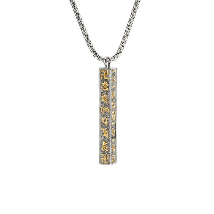 Buddha Stones Collier cylindrique de paix Om Mani Padme Hum en acier titane - Doré - image 1
