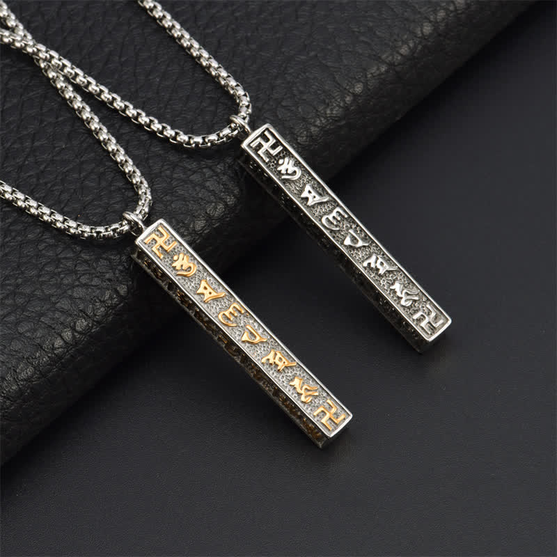 Buddha Stones Collier cylindrique de paix Om Mani Padme Hum en acier titane - image 0