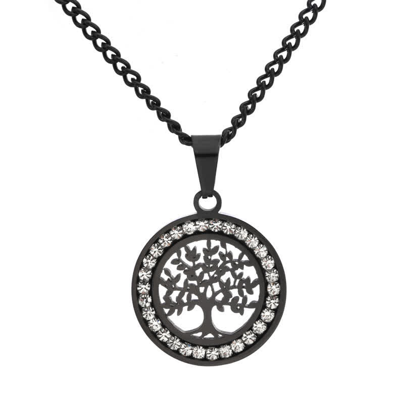 Buddha Stones Collier pendentif rond Arbre de Vie en acier titane - Noir - image 6