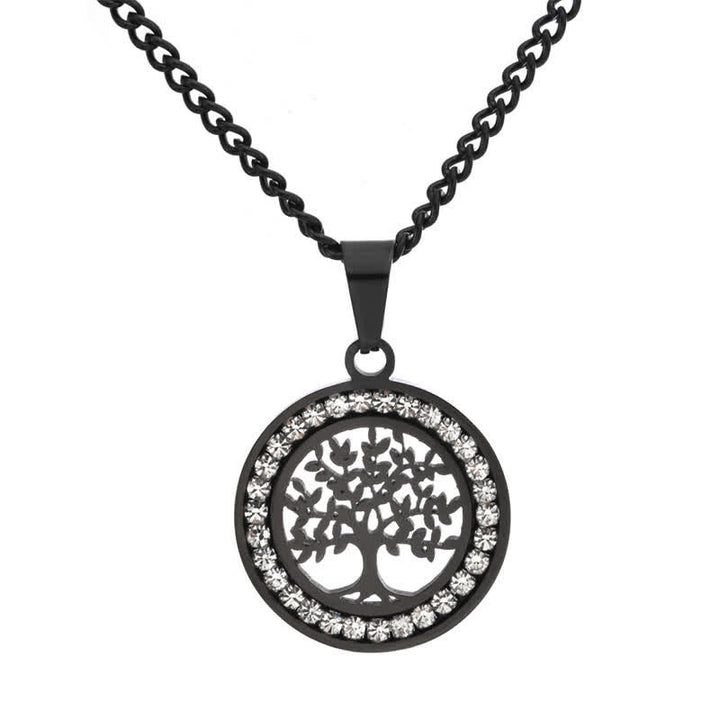 Buddha Stones Collier pendentif rond Arbre de Vie en acier titane - Noir - image 6