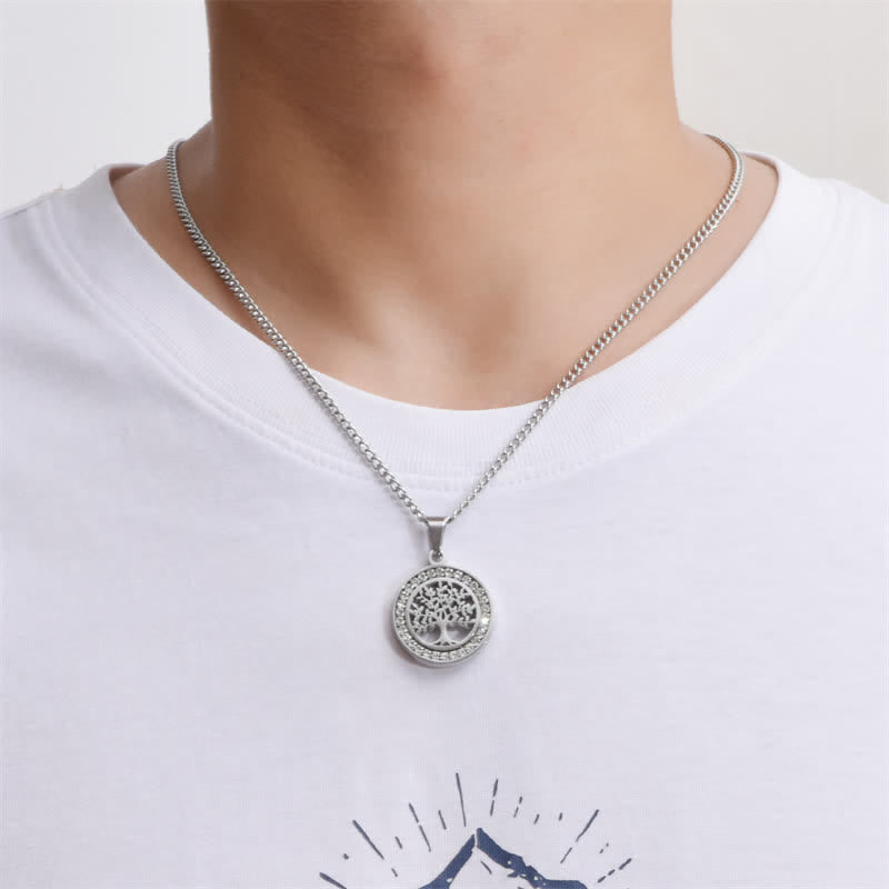 Buddha Stones Collier pendentif rond Arbre de Vie en acier titane - image 2