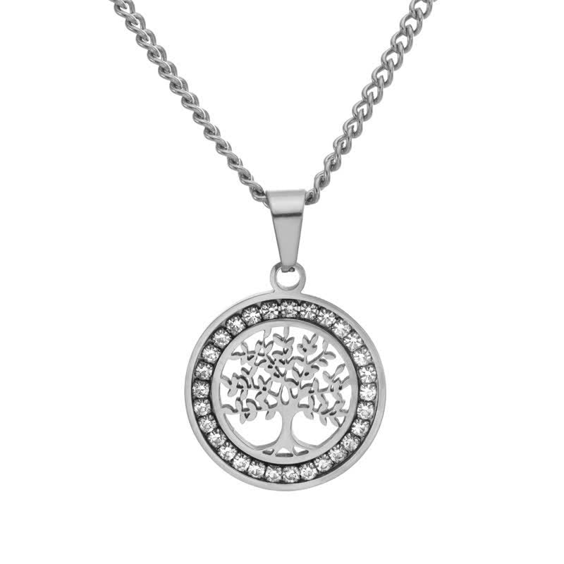 Buddha Stones Collier pendentif rond Arbre de Vie en acier titane - Argent - image 1