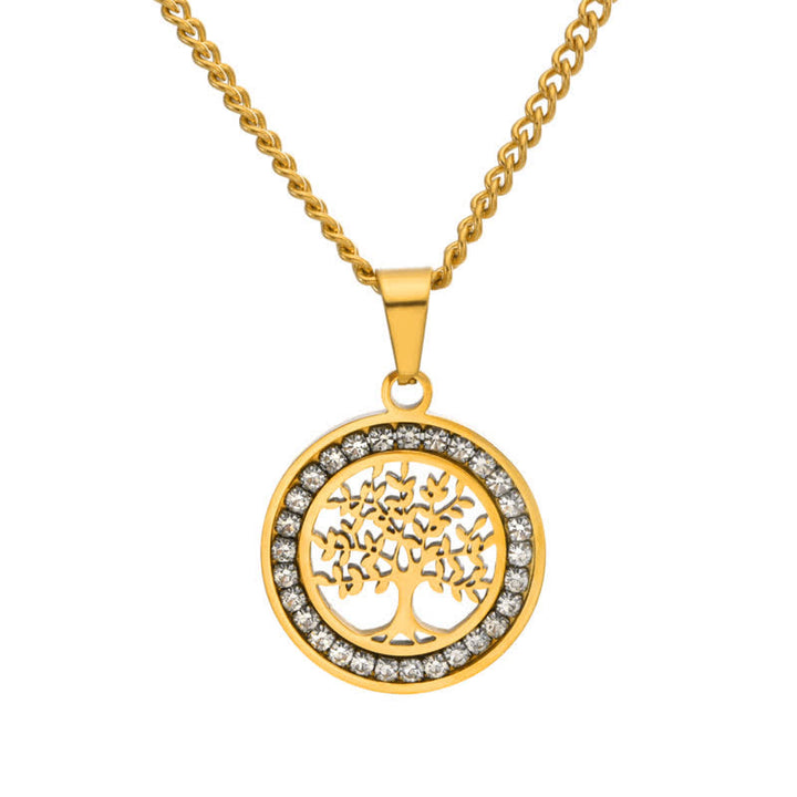Buddha Stones Collier pendentif rond Arbre de Vie en acier titane - Doré - image 7
